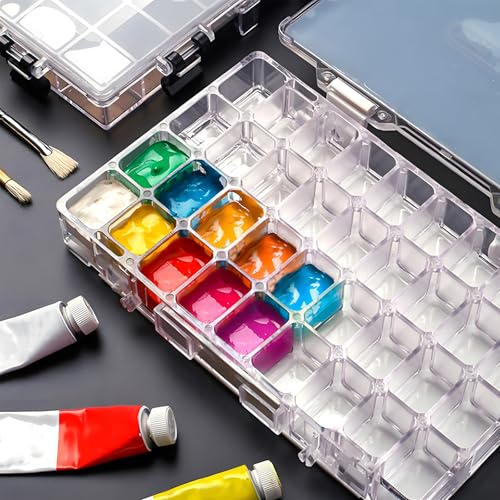 WANDIC Palette Box, 1 Piece 36-Well Watercolour Box Paint Storage Palette Box for Acrylic and Oil Paint Gouache Paint Containers with Lids - color: 36-well