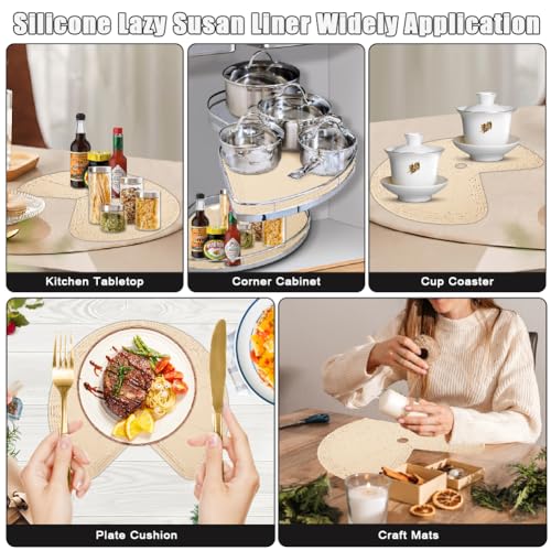 2 PCS 26" Lazy Susan Shelf Liner, Jaxbo Silicone Lazy Susan Liner for Dual Tier Pie Cut Organizer,Non-Slip Thermal Protection Mat - color: Khaki