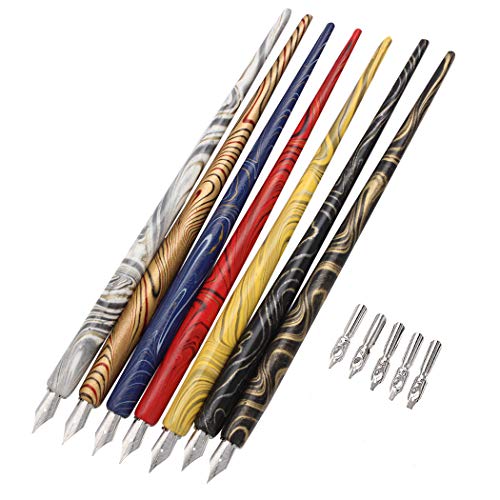 Professional Manga Gothic Pen Dip Pen Calligraphy Drawing Pen Kit, 7 Pen Holders Handles, 12 Nibs (7 Fountain Pen Nib, 5 Flat Nib) - 7 Pcs C - color: 7 Pcs C