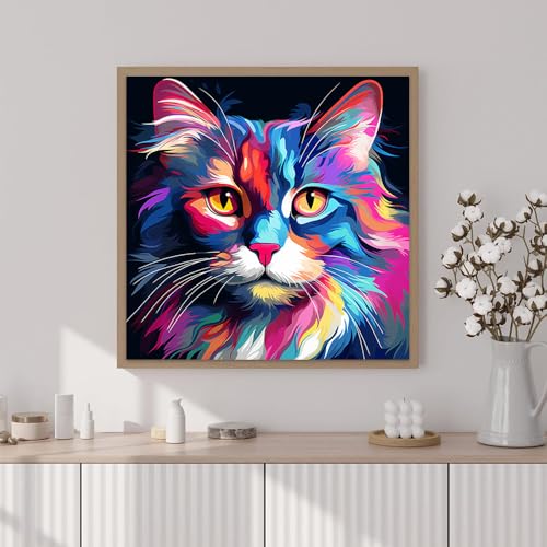 Artunion Framed Paint by Numbers Kit for Adults Beginners & Kids Ages 8-12,Colorful Cat Paint by Number with Frame,Easy Acrylic Paint by Numbers Kit on Canvas 10 * 10 Inch Without Easel - color: ZXT-182-F