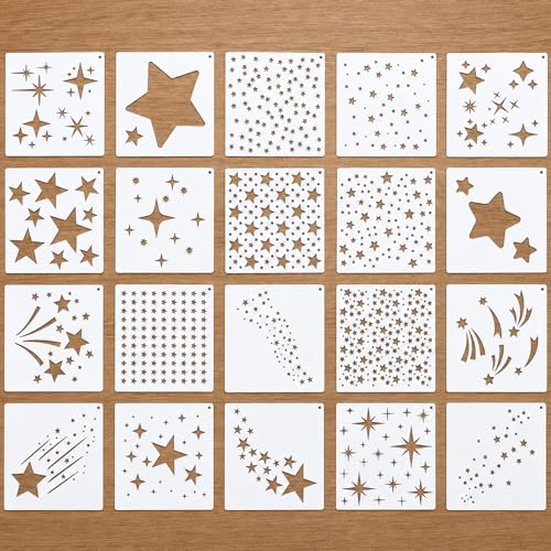 20 Pcs Star Stencils for Painting, 5.9inch Large Star Stencil Set | Reusable Stencils for Crafts, DIY Drawing Template for Crafts Home Decor on Wood, Canvas, Paper, Fabric, Walls, Furniture