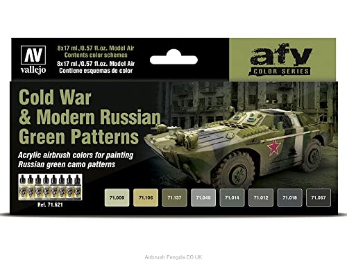 Vallejo - Cold War & Modern Russian Green Patterns Acrylic Paint Set | Model Air | AFV Color Series Kit for Historical Reenactments with Artist-Quality Pigments | 8 Bottles x 17 ml (0.57 fl.oz.) - style: Cold War & Modern Russian Green Patterns