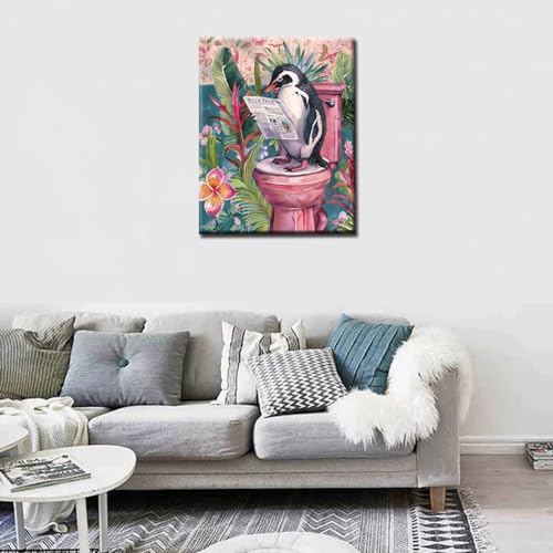 Black and White Penguin Paint by Numbers for Adults Beginner Funny Animals Penguin DIY Acrylic Painting by Numbers Painting Kit Gifts Arts Crafts for Home Wall Bathroom Decor16x20Inch Frameless - color: Paint By Number-closestool 12, size: 16''x20''(Frame