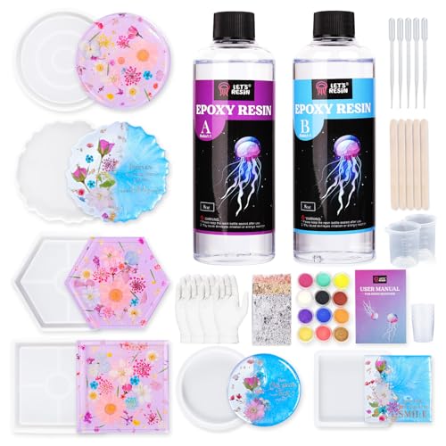 LET'S RESIN 16oz Epoxy Resin Kit with Coaster Molds Complete Set, Beginners