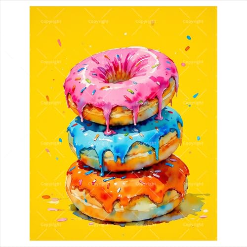 Donut Painting Paint by Numbers Kit for Adults - DIY Dripping Glazed Doughnuts with Sprinkles on Canvas 16x20In, Frameless Acrylic Paint Set, Suitable for Beginners, Art for Kitchen or Café Decor