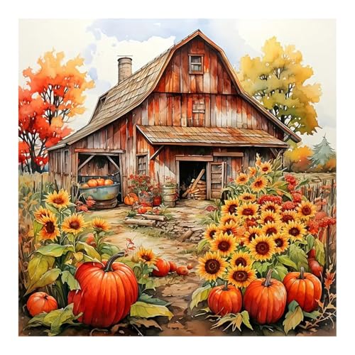 FHBUBPUP Diamond Painting Kits for Adults, Autumn Farm Diamond Art Kits | Fall Full Drill Round Paint by Diamonds Dot Gem Art Mosaic Craft, Easy DIY for Beginners, Home Wall Decor Gifts,12x12 inch - color: Autumn-3