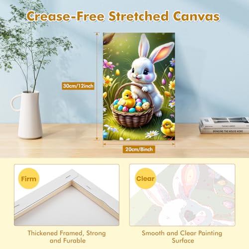 Bowetile Framed Paint by Numbers Easter Kit for Adults, Adults' Paint-by-Number Bunny Kits on Canvas, Painting by Numbers Rabbit, DIY Acrylic Number Painting for Home Wall Decor, 8x12in - color: E-4