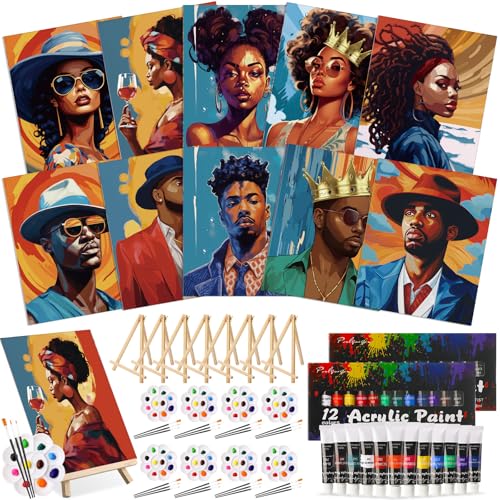 Ctosree 72 Pcs Couple Paint and Sip Kit for Adults 8'' x 10'' Pre Drawn Canvas for Painting DIY Pre Printed Canvas for Party Favor Acrylic Painting Kit Wood Easel Brushes Date Night Bulk - style: Couple