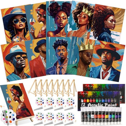 Ctosree 72 Pcs Couple Paint and Sip Kit for Adults 8'' x 10'' Pre Drawn Canvas for Painting DIY Pre Printed Canvas for Party Favor Acrylic Painting Kit Wood Easel Brushes Date Night Bulk - style: Couple