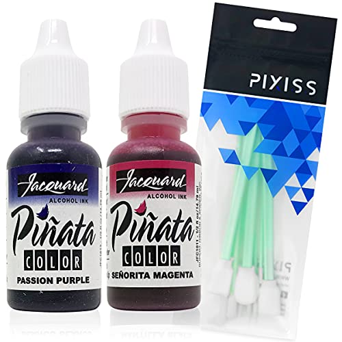 Alcohol Inks Purples Bundle, Senorita Magenta and Passion Purple and 10x Pixiss Ink Blending Tools - color: Purples