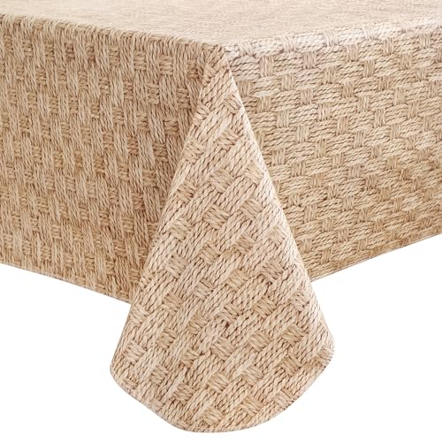 Walrus Heavy Duty Vinyl Tablecloth with Flannel Backing Waterproof Oil-Proof Plastic Table Cloth Stain-Resistant Wipeable Rectangle or Square Table Cover for Indoor and Outdoor (Weave, 54X54 Inch) - color: Weave, size: 54" x 54" (Square)