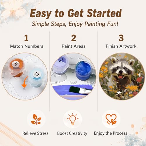 AUKELHJ Framed Paint by Numbers Kit for Adults, Raccoon, 10x10 inch - color: 15-Raccoon