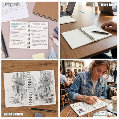 EOOUT 2 Pack Blank Spiral Notebooks B6 Sketchbooks, 140 Pages / 70 Sheets, Unlined Journals 5 x 7in 100GSM for Drawing, Art, Students, Office (Kraft) - color: Kraft