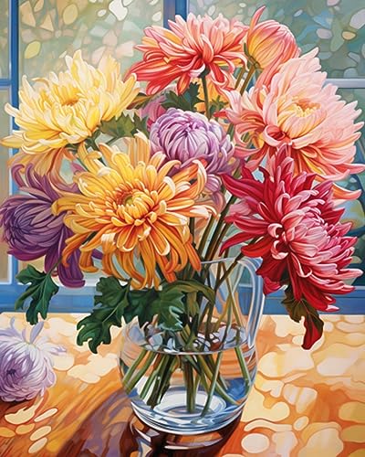 Tucocoo Persian Chrysanthemum in Vase DIY Paint by Numbers for Adults Flowers in Vase DIY Oil Painting Painting Kits Canvas with Acrylic Paints Flowers Floral Art 16x20 Inch （Without Frame ） - color: Flower in Vase 05, size: 16''x20''(Frameless)