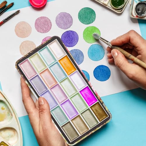 20 Empty Full Pans Watercolor Palette Tins Box with Magnetic Squares - color: Flowersea, size: 20 Full Pans
