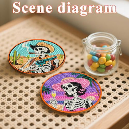 DOTSOPS 8 Pcs Skull Diamond Painting Coasters for Beginners with Holder - color: Eskull