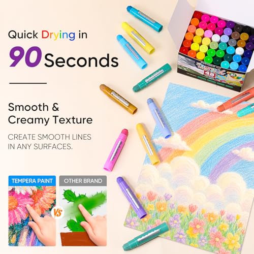 96 Pack Tempera Paint Sticks,48 Colors Washable Paint Sticks for Kids,Non-Toxic,90s Quick Drying, Allergen Free and High Coverage Solid Tempera Paint Stick,Ideal Gifts for Kids and Toddlers - color: (12 Classic+12 Metallic+12 Pastel+12 Neon)×2