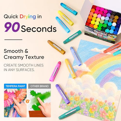 96 Pack Tempera Paint Sticks,48 Colors Washable Paint Sticks for Kids,Non-Toxic,90s Quick Drying, Allergen Free and High Coverage Solid Tempera Paint Stick,Ideal Gifts for Kids and Toddlers - color: (12 Classic+12 Metallic+12 Pastel+12 Neon)×2