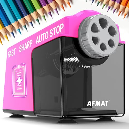 AFMAT Electric Pencil Sharpener for Classroom, 6 Holes, Cordless & Rechargeable, Super Fast, Auto Stop, 10K+ Uses, Heavy Duty Pencil Sharpener for 6-11mm No.2/Large/Colored Pencils PSD4(Pink) - color: Pink