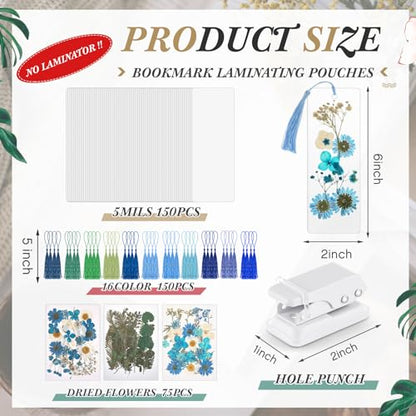 Fuyoooo 376 Pcs Pressed Flower Bookmark Kit,Blue,2 x 6 Inch - color: Blue, size: 2 x 6 Inch
