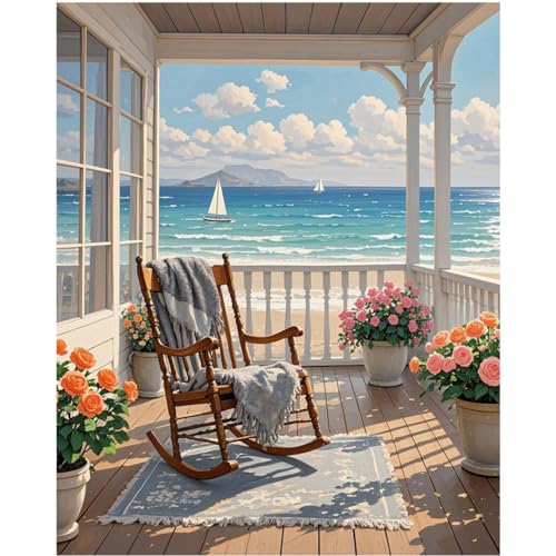 AECIY Landscape Paint by Numbers Kit for Adults Beginners Beach Adults Paint by Numbers on Canvas Acrylic Painting by Number Kits for Adult Art Decor for Home Wall Gift 16x20 Inch - color: P0003