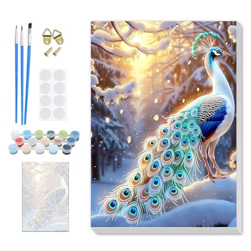 SENQAO Christmas Paint by Numbers for Adults Beginners Framed, Peacock Adults' Paint-by-Number Kits, Adult Paint by Number Kits on Canvas, Acrylic Number Painting for Home Decor, 8x12inch - color: peacock