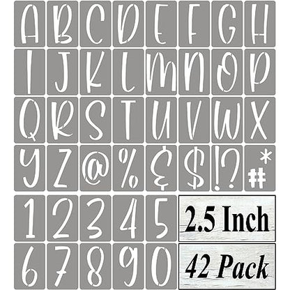 2.5 Inch Alphabet Letter Stencils for Painting - 42 Pack Letter and Number Stencil Templates with Signs for Painting on Wood, Reusable Letters and Numbers Stencils for Chalkboard Wood Signs & Wall Art - size: 2.5 Inch