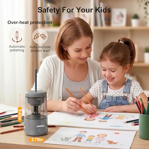 Electric Pencil Sharpener, Auto in & Out, Rechargeable | Adjustable Tip, Auto Stop, Fits 7-8mm Pencils, Helical Blade, Easy Cleaning, For Colored Pencils - color: Gray