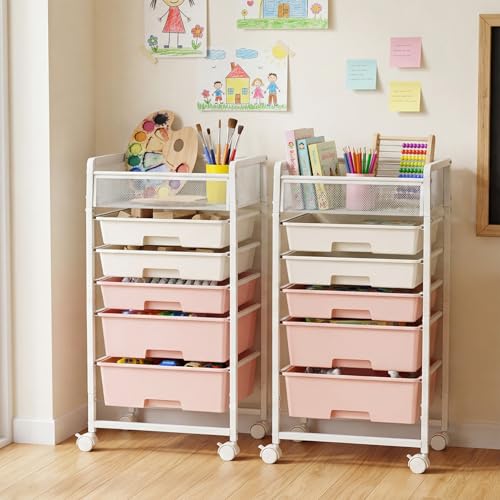 2 Pack Rolling Craft Cart with 5 Drawers, Art Craft Organizers and Storage with Lockable Wheels, Rolling Utility Cart for Organizing Arts and Crafts,Yarn,Toy, School Supplies, Nail Product - size: 5-Drawers(2 Pack)