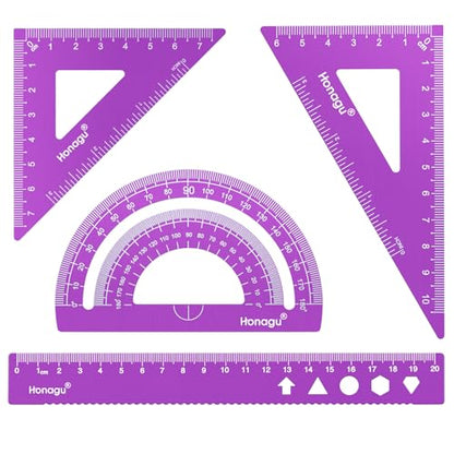 Honagu Aluminum Alloy Triangular Ruler Set, 4 Pieces, 20cm/7.87inches, Purple - color: Purple, size: 20cm