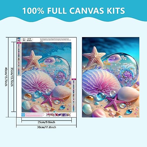 SENQAO Beach Diamond Painting Kits for Adults, Round Full Drill Sea Shells Starfish Diamond Art Kits, DIY 5D Diamond Painting Beach Diamond Art Kits Picture for Home Wall Decor 30x40cm - color: beach