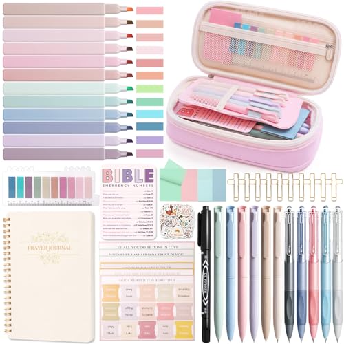 XKDOUS 40 Bible Study Kit, Journaling Supplies for Women with Case, Pink | Bible Journaling Supplies with Bible Tabs Pencil Case and More, Helps Highlight Verses, Notes and Prayers with Writing Pens - color: Pink