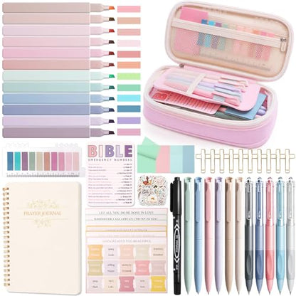 XKDOUS 40 Bible Study Kit, Journaling Supplies for Women with Case, Pink | Bible Journaling Supplies with Bible Tabs Pencil Case and More, Helps Highlight Verses, Notes and Prayers with Writing Pens - color: Pink