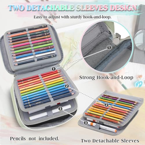 VX VONXURY Large Pencil Case, 54-Slot Colored Pen Pouch 2 Removable Sleeves - color: Light Green