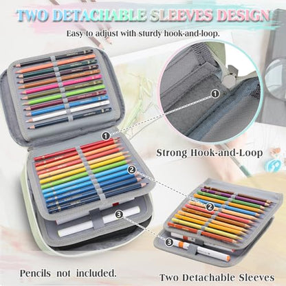 VX VONXURY Large Pencil Case, 54-Slot Colored Pen Pouch 2 Removable Sleeves - color: Light Green