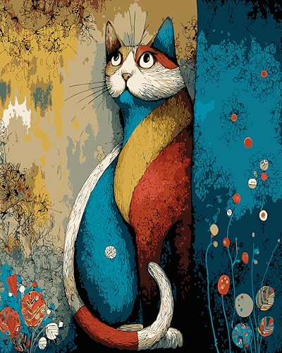 PSENIW Paint by Numbers Kit for Adults Beginners,Frameles Cats 16x20 inches | Animal Digital Painting For Home Wall Decoration And Gifts,Abstract Cat Frameless Beginner DIY Acrylic Watercolor - color: Blue