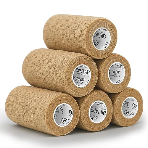 OK TAPE Self Adherent Cohesive Bandages Wrap 6Packs 4" x 5 Yards - color: Beige/Tan, size: 4 In x 5 Yards