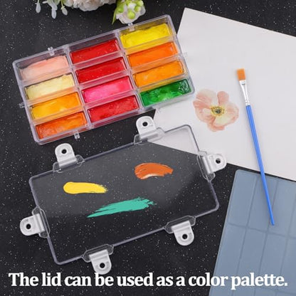 WANDIC Palette Box, 1 Pc 12-Well Empty Watercolour Box Airtight Paint Palette Container for Watercolor, Gouache, Acrylic and Oil Paint - color: 12-well