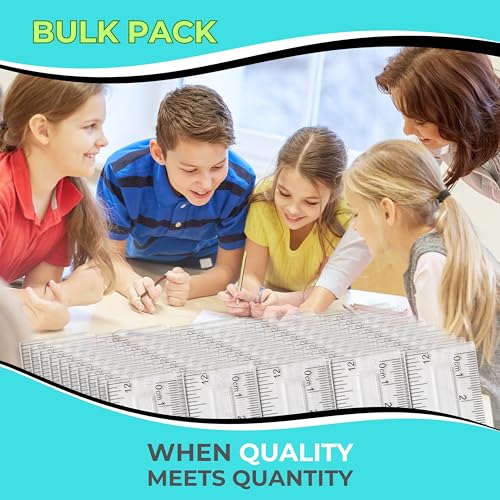 Clear Plastic Ruler 12 Inch, 50-Pack, Rulers Bulk for Classroom | School rulers with metric and imperial markings for students and teachers; clear design keeps lines and measurements visible