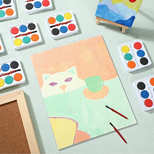 Outus 144 Pcs Watercolor Paint Set Bulk Mini Paint Set Washable Watercolor Palette with Painting Brushes for Art Party Supplies Prizes Stocking Stuffers, 3.3 x 2.6 Inch(6 Colors) - style: 6 Colors