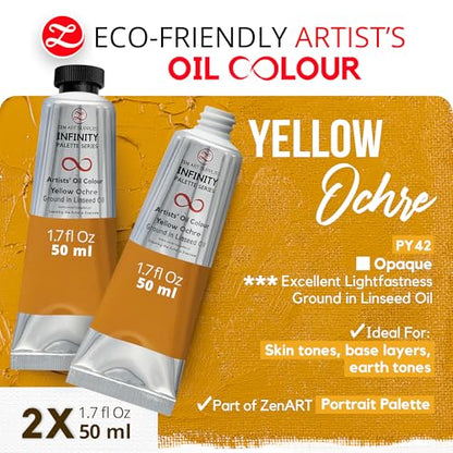 ZenART Professional Oil Paint Set - Artist Grade Yellow Ochre - 2x50ml | Non-Toxic, Buttery Consistency, Rich Pigment, Lightfast Oil Paints for Primed Surface Canvas, Fine Art, Portraits & Landscape - color: Yellow Ochre