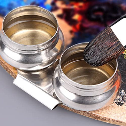 Haosie Double Dipper Palette Cup, Oil Painting Supplies, Stainless Steel Paint Palette Watercolor Water Container with Lid, Paint Water for Turpentine Turpenoid