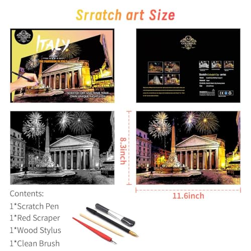 Iskueal Scratch Art for Adults(8 Sheets A4),Family Creative DIY Painting Papers for Travel Lovers,Craft Lovers|Creative Scratch Art Adult (Philadelphia/Italy) - color: (Philadelphia/Italy)