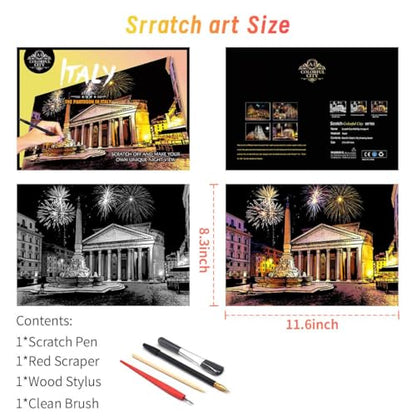 Iskueal Scratch Art for Adults(8 Sheets A4),Family Creative DIY Painting Papers for Travel Lovers,Craft Lovers|Creative Scratch Art Adult (Philadelphia/Italy) - color: (Philadelphia/Italy)