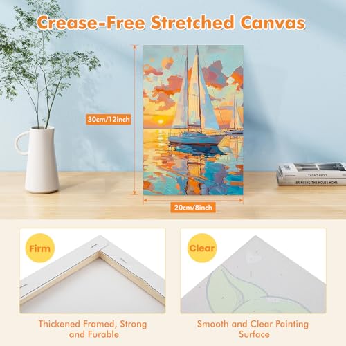 Bowetile 2 Pack Landscape Paint by Numbers for Adults Beginners Framed, Beach Adults' Paint-by-Number Kits, Easy Adult Paint by Number Kits on Canvas, Acrylic Number Painting for Home Decor, 8x12in - color: Landscape