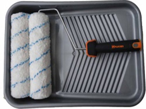 Harden Professional Microfiber Paint Roller Set (4pc) – 9" Roller Kit with 2 Polyester & Acrylic Covers, Silver PP Tray & Ergonomic TPR Handle – Ideal for Walls, Ceilings & All Paint Types