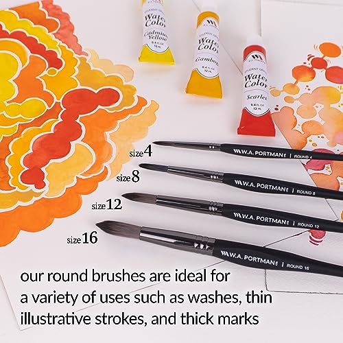 WA Portman Round Acrylic Paint Brush Set, Professional 4pc Watercolor Brush - color: Round
