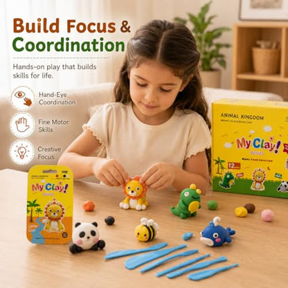 Air Dry Clay Kit, 12 Animals Kingdom Modeling Clay for Kids, DIY Model Magic Clay with Tools&Idea Cards, Soft&Non-Sticky, Safe&Non-Toxic Magic Clays, Creatible Art Crafts Toys Gifts for Boys Girls - color: 12 Packs Animal Kingdom Kit
