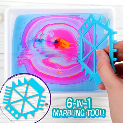 Made By Me Marbling Studio, 25-Piece Marbling Kit for Kids - Make 10 Pour Paint Art Projects - Dip & Paint Marbling Arts & Crafts for Ages 6-9 - Fun Gift (Pack of 2) - size: 5.3 inches x 6.8 inches (Pack of 2)