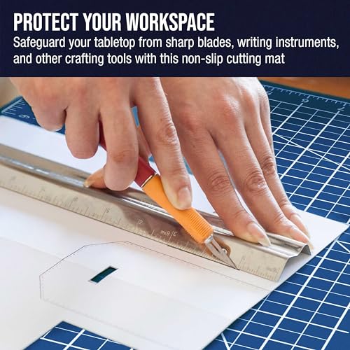 U.S. Art Supply 12"x18" Self-Healing Cutting Mat 5-Ply White/Blue | Double-Sided White/Blue Craft Mat, Non-Slip Cutting Mats for Crafts, Sewing, Quilting, Scrapbooking - color: White/Blue